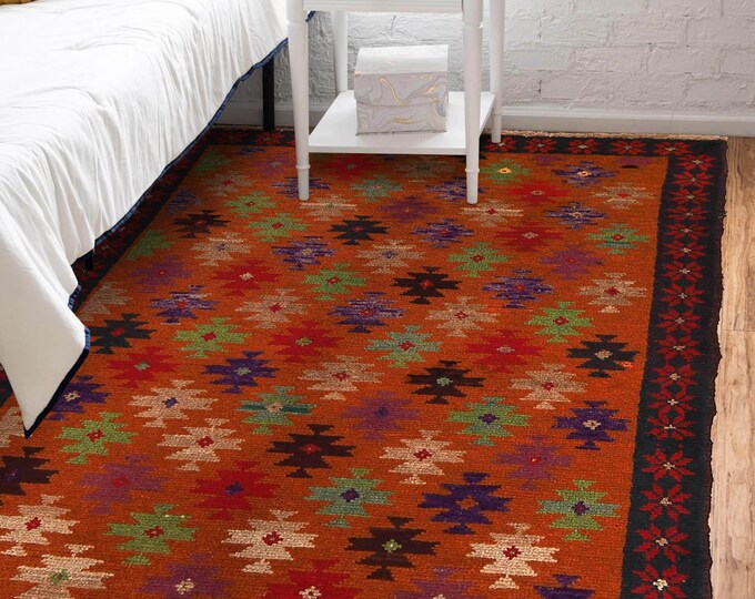 Hand-knotted Baluchi Blue and Orange, 3.93 x 6.56 ft