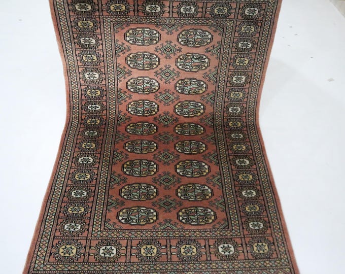 Hand Knotted Wool Mori Bokhara Rug, Salmon Rust, 3x5 Ft