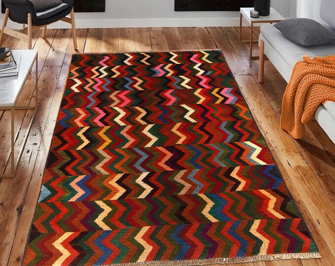 Hand-knotted Brown and Rainbow Baluchi , 3.93 x 6.56 ft