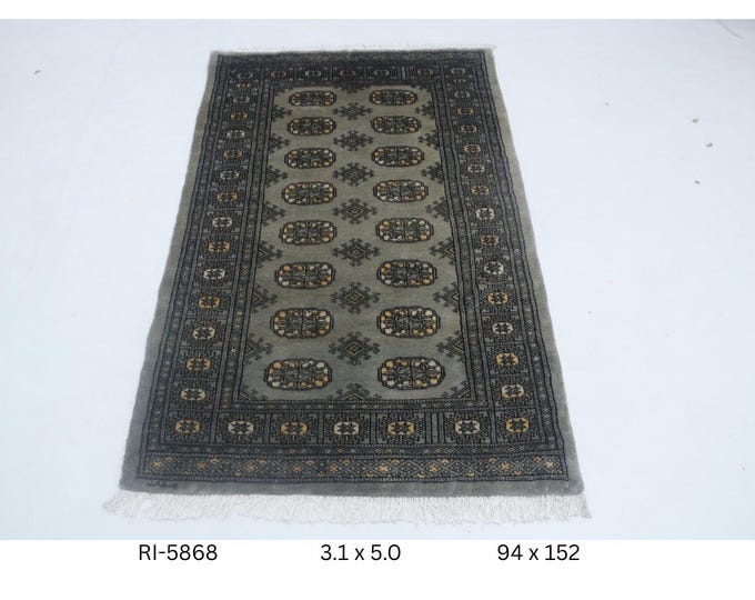 3.1 X 5.0 ft Gray Geomatrical Handmade Runner, Mori Bokhara Cotton and Wool