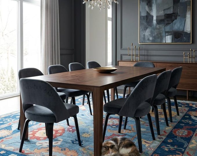 9.1 X 11.7 ft Blue Floral Handmade ,Oshak Wool