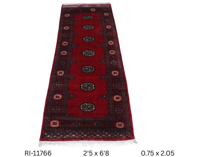 Hand-knotted Red Mori Bokhara Cotton and Wool Rug, 2.5 x 6.8 ft
