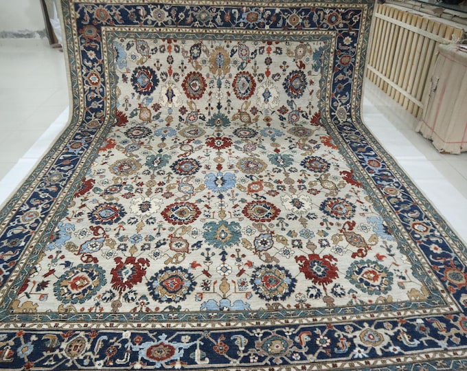 9x12 Soft Gray Afghan Rug – Handmade Wool Chobi Area Rug