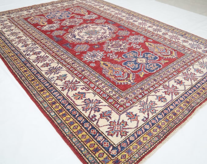 Handmade Afghan Kazak Wool Rug – 6x8 Ft, Red Traditional Rug