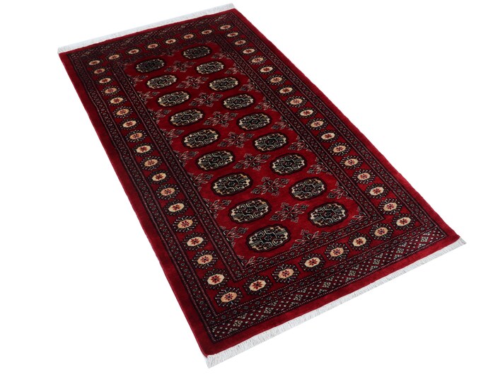 3.1 X 5.1 ft Red Geomatrical Handmade Runner, Mori Bokhara Cotton and Wool
