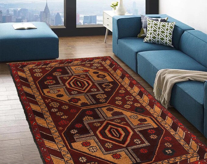 Hand-knotted Red Baluchi, 3.93 x 6.56 ft