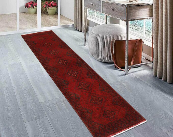 Hand-knotted Red Khal Mohammadi Runner, 2.62 X 9.84 ft