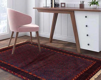 Hand-knotted Baluchi in Blue and Brown 2.95 x 4.59 ft