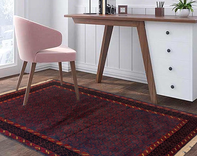 Hand-knotted Baluchi in Blue and Brown 2.95 x 4.59 ft