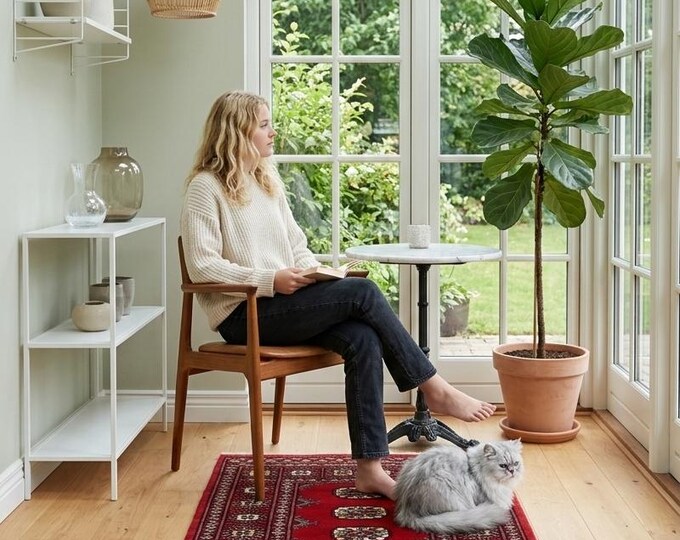 2.7 X 4.2 ft Red Geomatrical Handmade ,Mori Bokhara Cotton and Wool