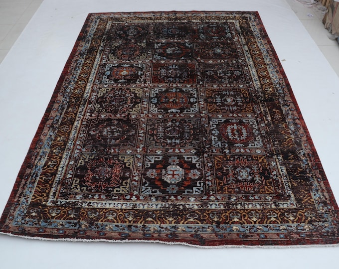 7 X 10 ft Brown Floral Handmade Runner, Chobi Cotton and Wool