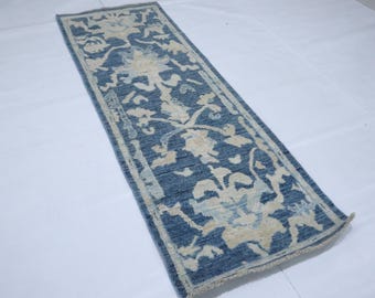 6 Ft Blue Oushak Wool Runner Rug – Hand Knotted Turkish Style