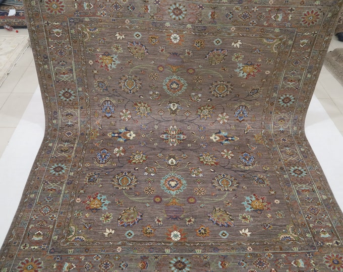 8x10 Gray Sultani Rug – Handwoven Afghan Wool, Organic Dye