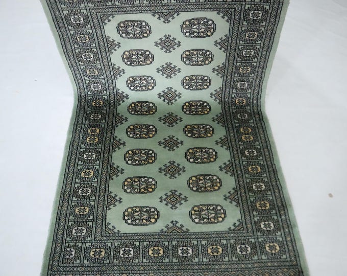 Hand Knotted Wool Mori Bokhara Rug, 3x5 Soft Green Tribal Rug