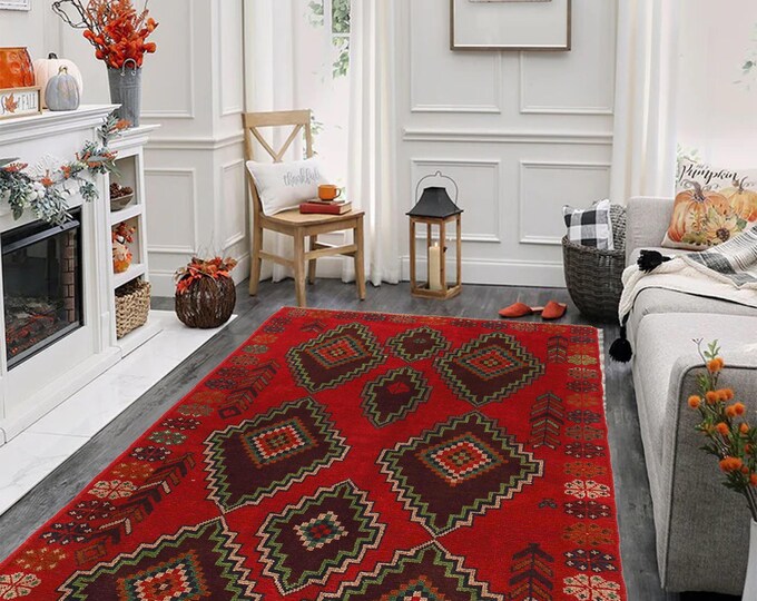 Hand-knotted Red Baluchi, 3.93 x 6.56 ft