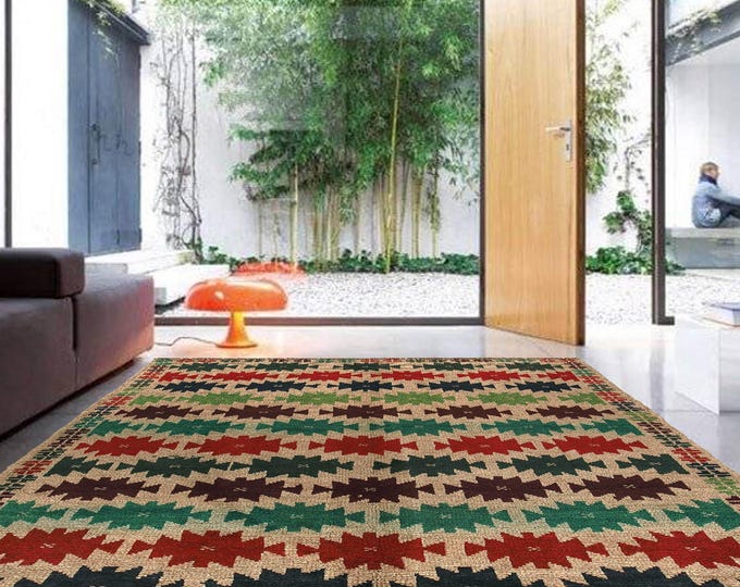 Hand-knotted Baluchi in Beige and Rainbow 3.93 x 6.56 ft