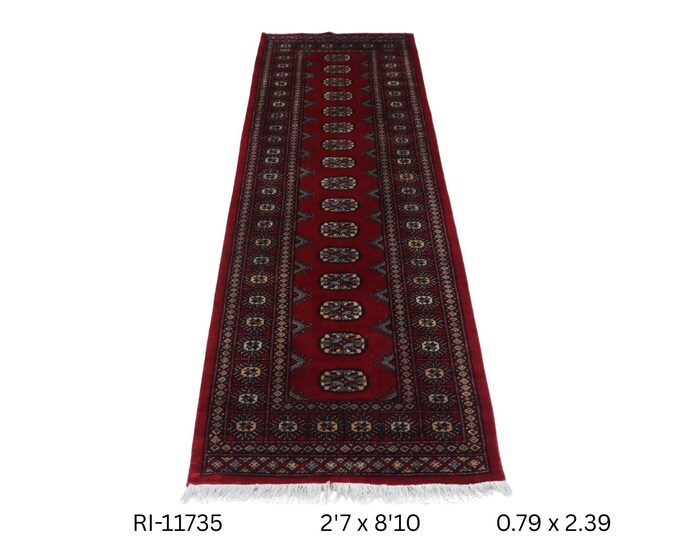 Hand-knotted Red Mori Bokhara Cotton and Wool Rug, 2.7 x 8.10 ft
