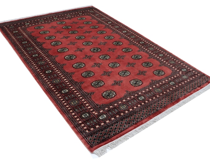 5 X 8 ft Copper Geometrical Handmade , Mori Bokhara Cotton and Wool