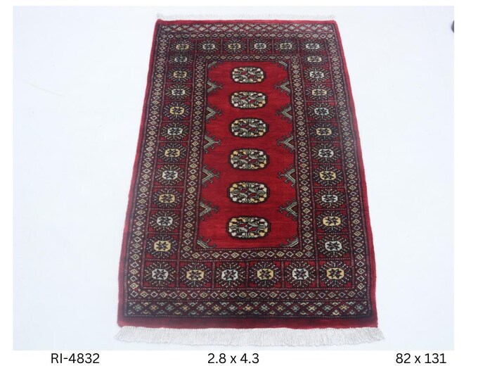 Hand-Knotted Mori Bokhara Rug, Cotton and Wool, 2.8 x 4.3 ft