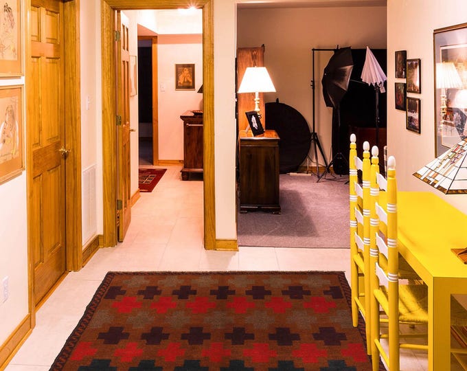 Hand-knotted Baluchi Brown and Rainbow, 3.93 x 6.56 ft