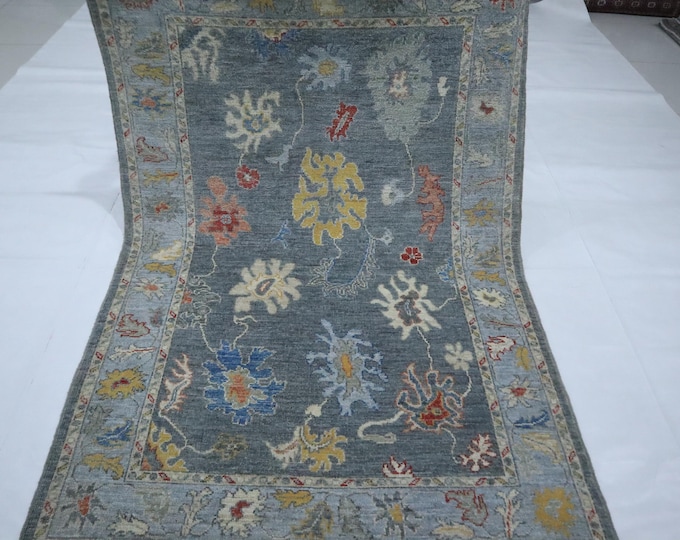 4x6 Gray Oushak Rug – Handmade Turkish Wool Oriental Area Rug