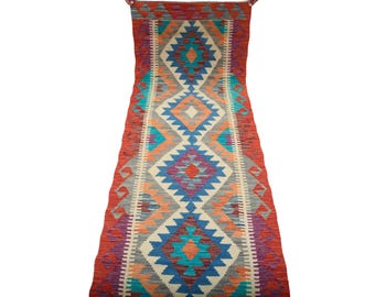 2 X 6.5 ft Runner Handmade Geometrical Killim Rug, Muilty, Wool