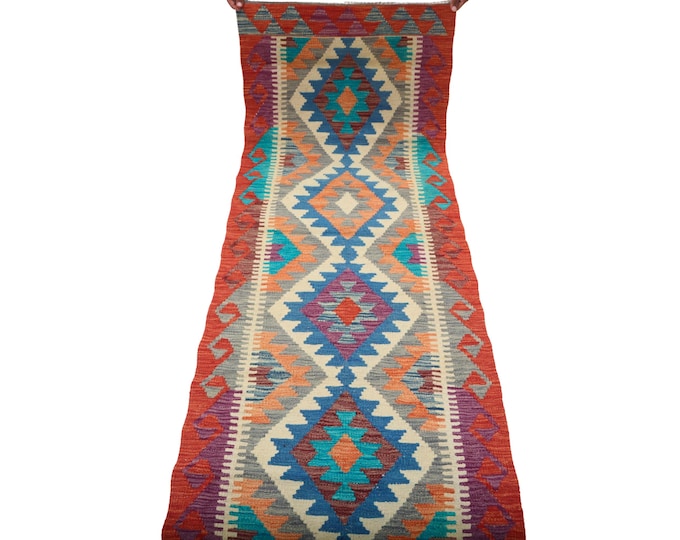 2 X 6.5 ft Runner Handmade Geometrical Killim Rug, Muilty, Wool