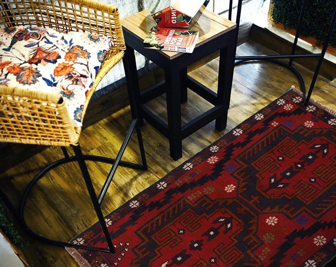 Hand-knotted Baluchi in Blue and Orange 2.95 x 4.59 ft