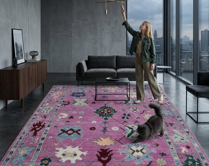 8.2 X 9.9 ft Purple Floral Handmade ,Oshak Wool