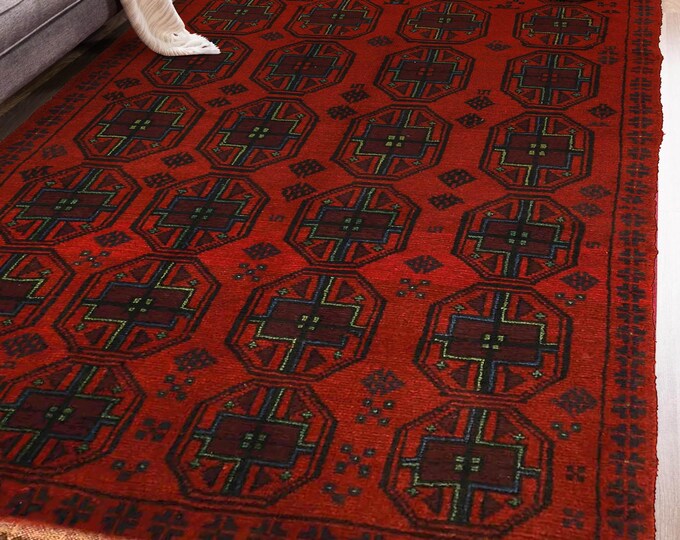 Hand-knotted Red Baluchi, 3.93 x 6.56 ft