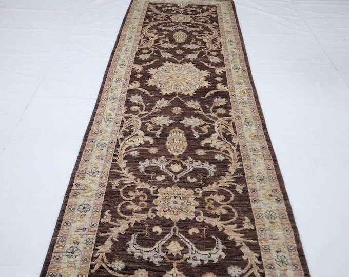 8 Ft Chobi Runner Rug, Hand Knotted Afghan Wool, Organic Dye