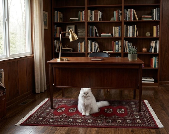 2.8 X 3.11 ft Red Geomatrical Handmade Runner, Mori Bokhara Cotton and Wool