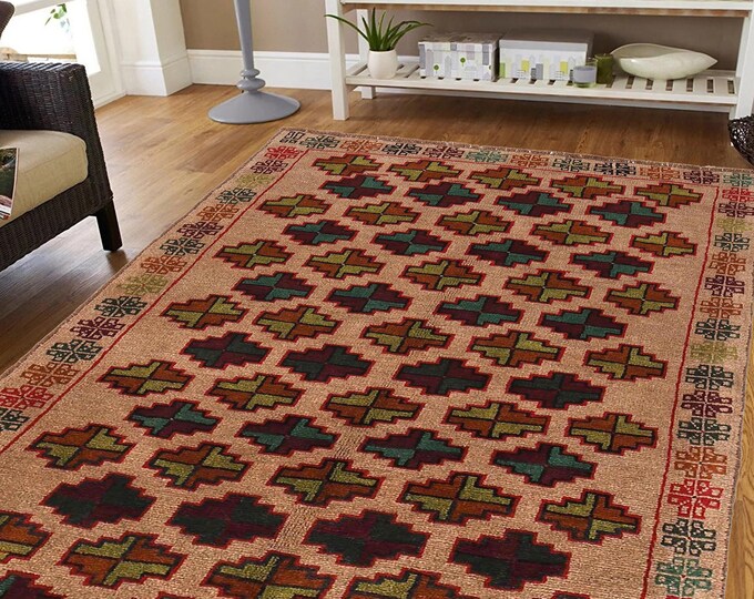 Hand-knotted Beige Baluchi , 3.93 x 6.56 ft