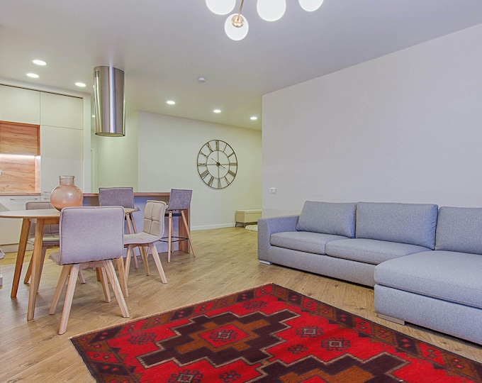 Hand-knotted Baluchi in Blue and Orange 2.95 x 4.59 ft