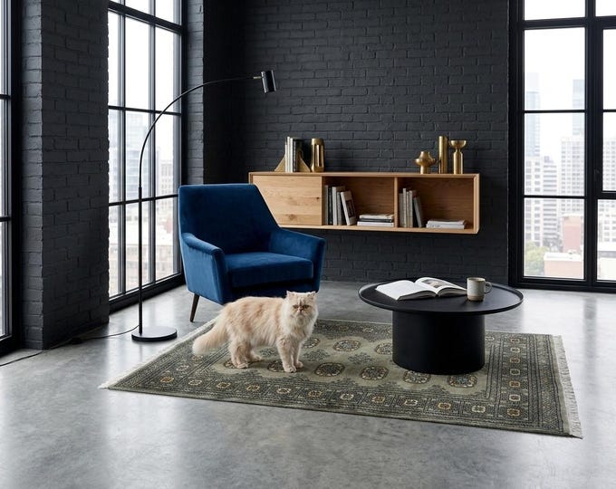 3.1 X 5.0 ft Gray Geomatrical Handmade Runner, Mori Bokhara Cotton and Wool