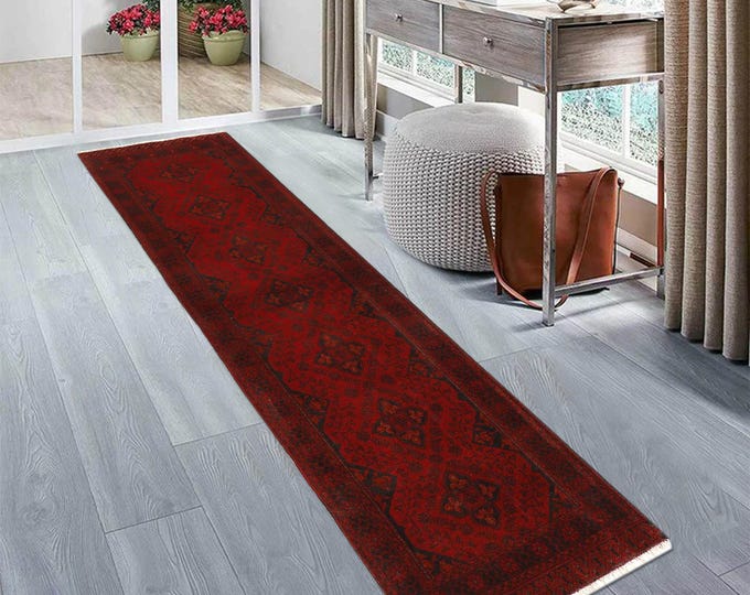 Hand-knotted Red Khal Mohammadi Runner, 2.62 X 9.84 ft