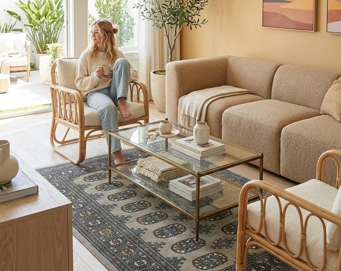 3.1 X 4.9 ft Gray Geomatrical Handmade, Mori Bokhara Cotton and Wool