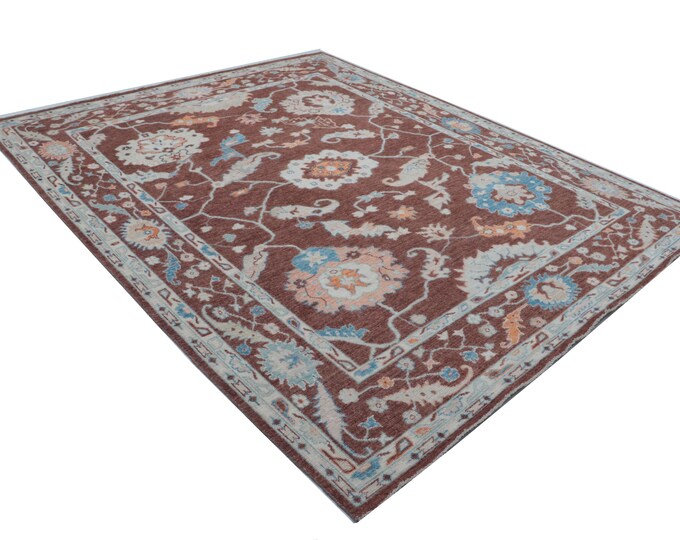 8.2 X 9.8 ft Brown Floral Handmade ,Oshak Wool