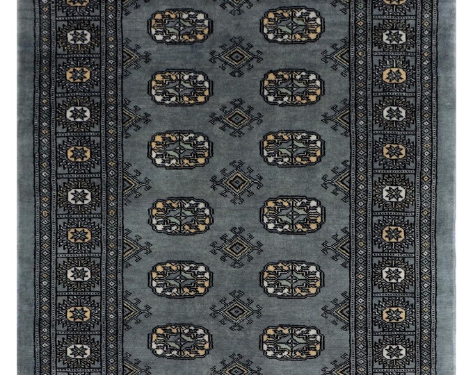 3 X 5 ft Gray Geometrical Handmade, Mori Bokhara Cotton and Wool