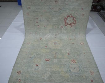 6x9 Ft Handmade Wool Oushak Rug – Muted Greenish Gray, Turkish Oriental