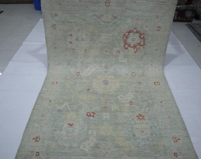 6x9 Ft Handmade Wool Oushak Rug – Muted Greenish Gray, Turkish Oriental