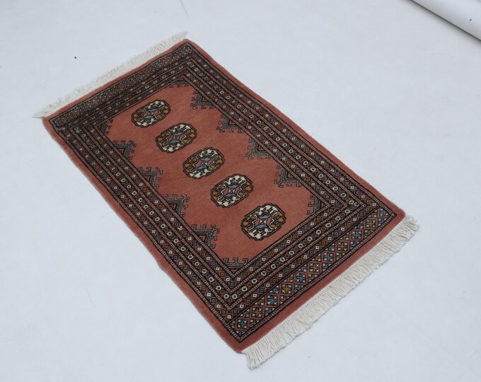 2.1 X 3.6 ft Copper Geomatrical Handmade, Mori Bokhara Cotton and Wool