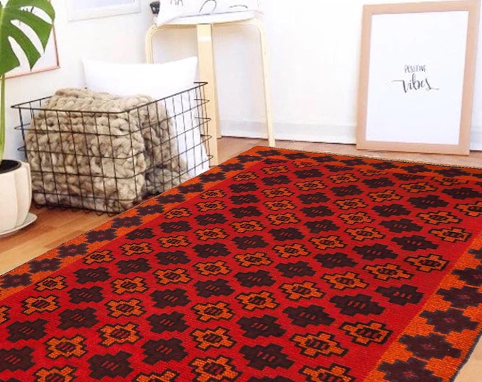 Hand-knotted Baluchi in Blue and Orange 2.95 x 4.59 ft