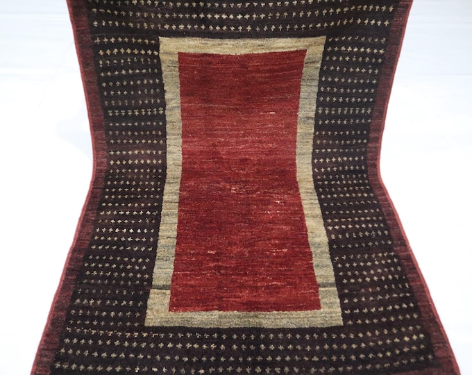 Hand Knotted Gabbeh Wool Rug - 3x5 Rust Brown Afghan Oriental Rug