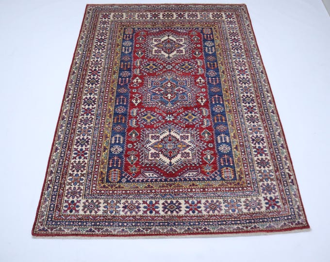 Hand Knotted Wool Rug, Traditional Anatolian, Turkish Carpet, Red and Blue Area