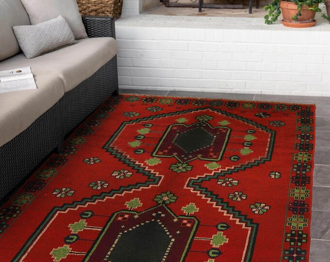 Hand-knotted Orange Baluchi , 3.93 x 6.56 ft