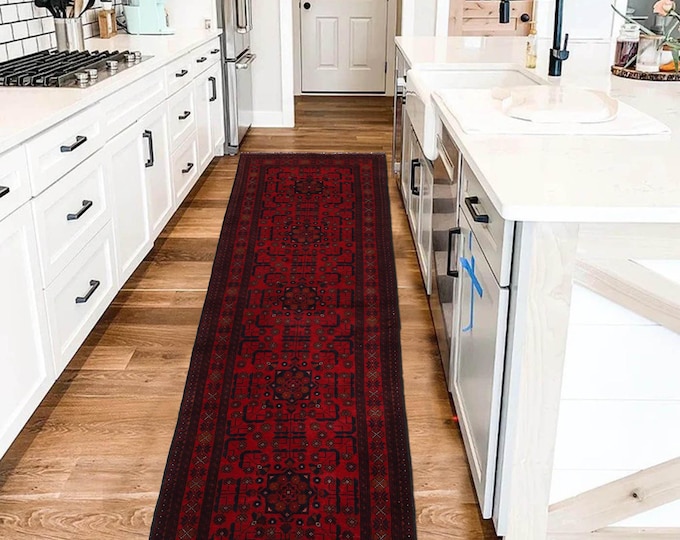 Hand-knotted Red Khal Mohammadi Runner, 2.62 X 9.84 ft