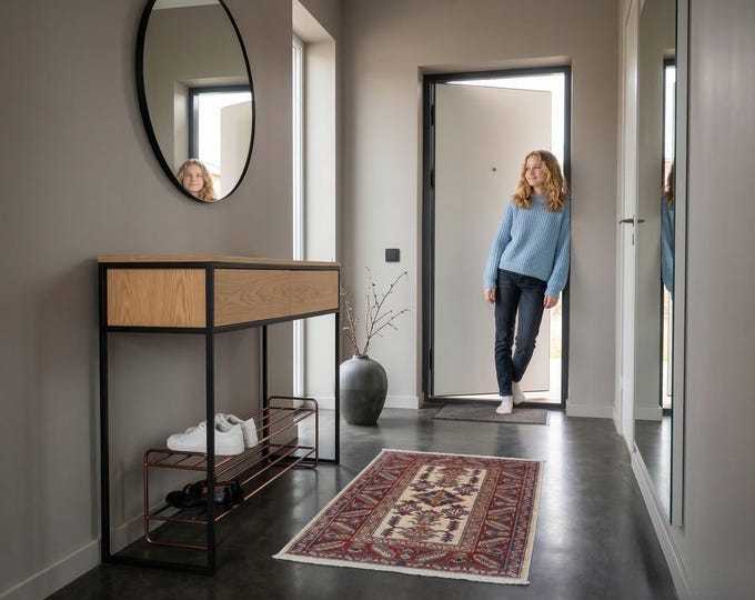 2.0 X 2.11 ft Beige and Red Geomatrical Handmade , Super Kazak Cotton and Wool