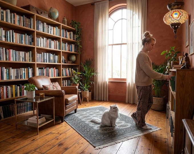 3.0 X 4.11 ft Gray Geomatrical Handmade ,Mori Bokhara Cotton and Wool