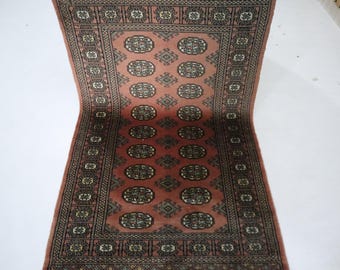 Hand Knotted Wool Mori Bokhara Rug, Tan Brown Geometric Rug (3x5 Ft)